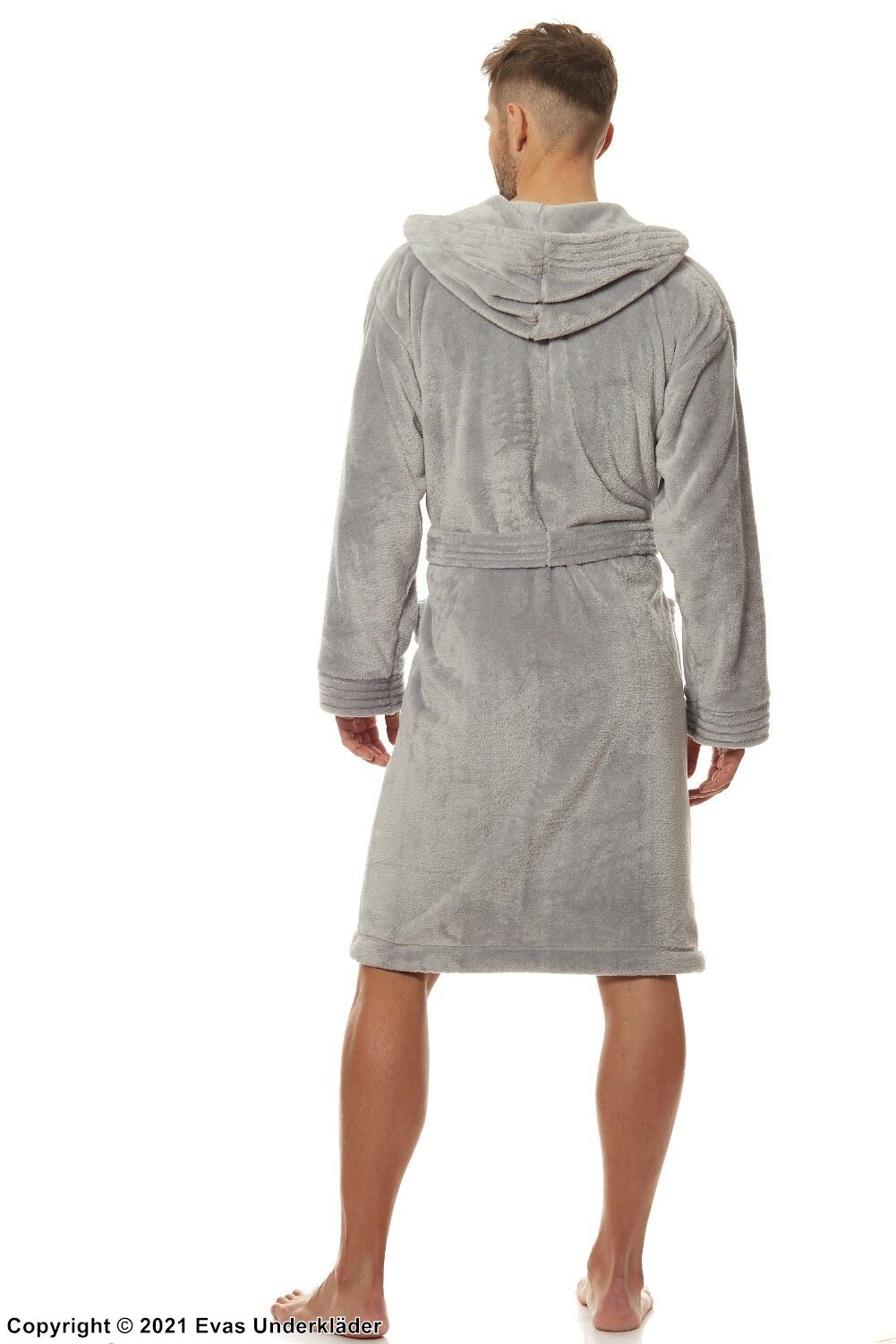 Men's bathrobe, terrycloth, long sleeves, pockets, hood